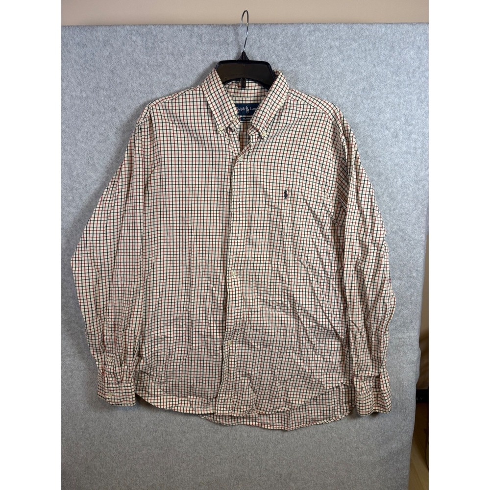 Polo Ralph Lauren Mens Classic Fit Tattersall Plaid Button Down Shirt Red Navy L